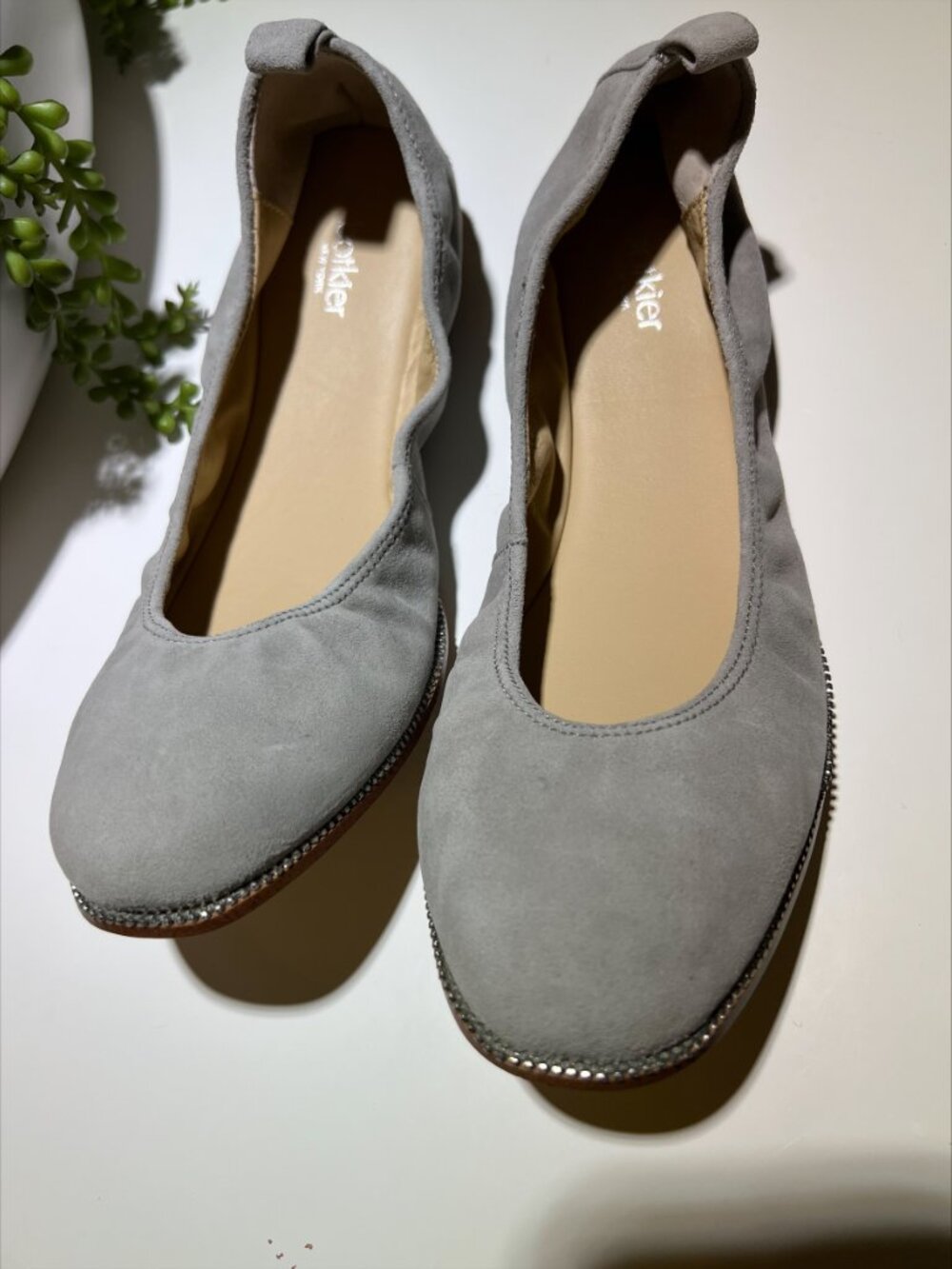 Botkier Mason Gray Suede Ballet Flats Exposed Zipper Trim Sz 7 NWT